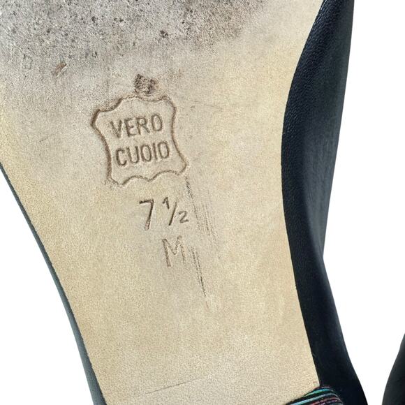 VAN ELi Black Colorful Striped Leather Cap Toe Slip On Block Low Heel Size 7.5 - Picture 7 of 9